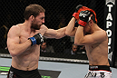 NASHVILLE, TN - JANUARY 20:  (L-R) Nick Denis punches Joseph Sandoval during the UFC on FX event at Bridgestone Arena on January 20, 2012 in Nashville, Tennessee.  (Photo by Josh Hedges/Zuffa LLC/Zuffa LLC via Getty Images)