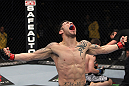 NASHVILLE, TN - JANUARY 20:  Daniel Pineda reacts after defeating Pat Schilling during the UFC on FX event at Bridgestone Arena on January 20, 2012 in Nashville, Tennessee.  (Photo by Josh Hedges/Zuffa LLC/Zuffa LLC via Getty Images)
