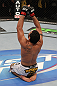 NASHVILLE, TN - JANUARY 20:  Fabricio Camoes reacts after defeating Tommy Hayden during the UFC on FX event at Bridgestone Arena on January 20, 2012 in Nashville, Tennessee.  (Photo by Josh Hedges/Zuffa LLC/Zuffa LLC via Getty Images)