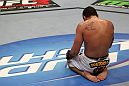 NASHVILLE, TN - JANUARY 20:  Fabricio Camoes reacts after defeating Tommy Hayden during the UFC on FX event at Bridgestone Arena on January 20, 2012 in Nashville, Tennessee.  (Photo by Josh Hedges/Zuffa LLC/Zuffa LLC via Getty Images)
