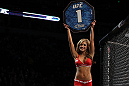 NASHVILLE, TN - JANUARY 20:  UFC Octagon Girl Brittney Palmer introduces round one before the Camoes v Hayden bout during the UFC on FX event at Bridgestone Arena on January 20, 2012 in Nashville, Tennessee.  (Photo by Josh Hedges/Zuffa LLC/Zuffa LLC via Getty Images)