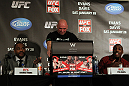 CHICAGO, IL - JANUARY 26:  Light Heavyweight opponents Rashad Evans (L) and Phil Davis (R) argue with each other during the UFC on FOX press conference at the W Hotel on January 26, 2012 in Chicago, Illinois.  (Photo by Josh Hedges/Zuffa LLC/Zuffa LLC via Getty Images) *** Local Caption *** Rashad Evans; Phil Davis; Dana White