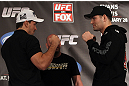 CHICAGO, IL - JANUARY 26:  (L-R) Middleweight opponents Demian Maia and Chris Weidman face off during the UFC on FOX press conference at the W Hotel on January 26, 2012 in Chicago, Illinois.  (Photo by Josh Hedges/Zuffa LLC/Zuffa LLC via Getty Images) *** Local Caption *** Demian Maia; Chris Weidman