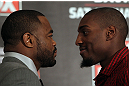 CHICAGO, IL - JANUARY 26:  (L-R) Light Heavyweight opponents Rashad Evans and Phil Davis face off during the UFC on FOX press conference at the W Hotel on January 26, 2012 in Chicago, Illinois.  (Photo by Josh Hedges/Zuffa LLC/Zuffa LLC via Getty Images) *** Local Caption *** Rashad Evans; Phil Davis