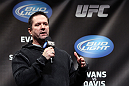 CHICAGO, IL - JANUARY 27:  UFC commentator Mike Goldberg interacts with fans during a Q&A session before the UFC on FOX official weigh in at the Chicago Theatre on January 27, 2012 in Chicago, Illinois.  (Photo by Josh Hedges/Zuffa LLC/Zuffa LLC via Getty Images) *** Local Caption *** Mike Goldberg