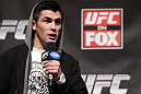 CHICAGO, IL - JANUARY 27:  UFC Bantamweight Champion Dominick Cruz interacts with fans during a Q&A session before the UFC on FOX official weigh in at the Chicago Theatre on January 27, 2012 in Chicago, Illinois.  (Photo by Josh Hedges/Zuffa LLC/Zuffa LLC via Getty Images) *** Local Caption *** Dominick Cruz
