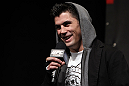 CHICAGO, IL - JANUARY 27:  UFC Bantamweight Champion Dominick Cruz interacts with fans during a Q&A session before the UFC on FOX official weigh in at the Chicago Theatre on January 27, 2012 in Chicago, Illinois.  (Photo by Josh Hedges/Zuffa LLC/Zuffa LLC via Getty Images) *** Local Caption *** Dominick Cruz