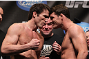 CHICAGO, IL - JANUARY 27:  (L-R) Middleweight opponents Chael Sonnen and Michael Bisping face off after weighing in during the UFC on FOX official weigh in at the Chicago Theatre on January 27, 2012 in Chicago, Illinois.  (Photo by Josh Hedges/Zuffa LLC/Zuffa LLC via Getty Images) *** Local Caption *** Chael Sonnen; Michael Bisping