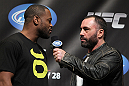 CHICAGO, IL - JANUARY 27:  Rashad Evans (L) is interviewed by Joe Rogan during the UFC on FOX official weigh in at the Chicago Theatre on January 27, 2012 in Chicago, Illinois.  (Photo by Josh Hedges/Zuffa LLC/Zuffa LLC via Getty Images) *** Local Caption *** Rashad Evans; Joe Rogan