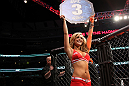 CHICAGO, IL - JANUARY 28:  UFC Octagon Girl Brittney Palmer introduces round 1 before the Camozzi vs Jacoby bout during the UFC on FOX event at United Center on January 28, 2012 in Chicago, Illinois.  (Photo by Josh Hedges/Zuffa LLC/Zuffa LLC via Getty Images) *** Local Caption *** Brittney Palmer