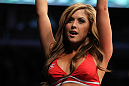 CHICAGO, IL - JANUARY 28:  UFC Octagon Girl Brittney Palmer introduces round two before the Johnson vs Roller bout during the UFC on FOX event at United Center on January 28, 2012 in Chicago, Illinois.  (Photo by Josh Hedges/Zuffa LLC/Zuffa LLC via Getty Images) *** Local Caption *** Brittney Palmer