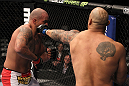 CHICAGO, IL - JANUARY 28:  (R-L) Lavar Johnson punches Joey Beltran during the UFC on FOX event at United Center on January 28, 2012 in Chicago, Illinois.  (Photo by Nick Laham/Zuffa LLC/Zuffa LLC via Getty Images) *** Local Caption *** Lavar Johnson; Joey Beltran