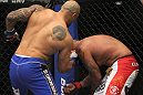 CHICAGO, IL - JANUARY 28:  (L-R) Lavar Johnson punches Joey Beltran during the UFC on FOX event at United Center on January 28, 2012 in Chicago, Illinois.  (Photo by Josh Hedges/Zuffa LLC/Zuffa LLC via Getty Images) *** Local Caption *** Lavar Johnson; Joey Beltran