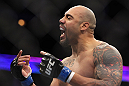 CHICAGO, IL - JANUARY 28:  Lavar Johnson reacts after knocking out Joey Beltran during the UFC on FOX event at United Center on January 28, 2012 in Chicago, Illinois.  (Photo by Josh Hedges/Zuffa LLC/Zuffa LLC via Getty Images) *** Local Caption *** Lavar Johnson