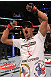 CHICAGO, IL - JANUARY 28:  Charles Oliveira reacts after defeating Eric Wisely by submission during the UFC on FOX event at United Center on January 28, 2012 in Chicago, Illinois.  (Photo by Nick Laham/Zuffa LLC/Zuffa LLC via Getty Images) *** Local Caption *** Charles Oliveira