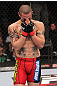 CHICAGO, IL - JANUARY 28:  Cub Swanson reacts after his knockout victory over George Roop during the UFC on FOX event at United Center on January 28, 2012 in Chicago, Illinois.  (Photo by Nick Laham/Zuffa LLC/Zuffa LLC via Getty Images) *** Local Caption *** Cub Swanson