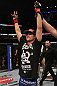 CHICAGO, IL - JANUARY 28:  Evan Dunham reacts after his TKO victory over Nik Lentz during the UFC on FOX event at United Center on January 28, 2012 in Chicago, Illinois.  (Photo by Nick Laham/Zuffa LLC/Zuffa LLC via Getty Images) *** Local Caption *** Evan Dunham
