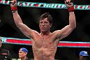 CHICAGO, IL - JANUARY 28:  Chael Sonnen reacts after defeating Michael Bisping during the UFC on FOX event at United Center on January 28, 2012 in Chicago, Illinois.  (Photo by Josh Hedges/Zuffa LLC/Zuffa LLC via Getty Images) *** Local Caption *** Chael Sonnen