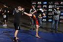 LAS VEGAS, NV - FEBRUARY 01:  Carlos Condit works out for the media and fans during the UFC 143 open workouts at Mandalay Bay Events Center on February 1, 2012 in Las Vegas, United States.  (Photo by Josh Hedges/Zuffa LLC/Zuffa LLC via Getty Images) *** Local Caption *** Carlos Condit
