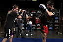 LAS VEGAS, NV - FEBRUARY 01:  Carlos Condit works out for the media and fans during the UFC 143 open workouts at Mandalay Bay Events Center on February 1, 2012 in Las Vegas, United States.  (Photo by Josh Hedges/Zuffa LLC/Zuffa LLC via Getty Images) *** Local Caption *** Carlos Condit