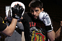LAS VEGAS, NV - FEBRUARY 01:  Carlos Condit works out for the media and fans during the UFC 143 open workouts at Mandalay Bay Events Center on February 1, 2012 in Las Vegas, United States.  (Photo by Josh Hedges/Zuffa LLC/Zuffa LLC via Getty Images) *** Local Caption *** Carlos Condit