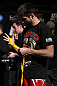 LAS VEGAS, NV - FEBRUARY 01:  Carlos Condit wraps his hands before working out for the media and fans during the UFC 143 open workouts at Mandalay Bay Events Center on February 1, 2012 in Las Vegas, United States.  (Photo by Josh Hedges/Zuffa LLC/Zuffa LLC via Getty Images) *** Local Caption *** Carlos Condit
