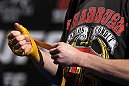 LAS VEGAS, NV - FEBRUARY 01:  Carlos Condit wraps his hands before working out for the media and fans during the UFC 143 open workouts at Mandalay Bay Events Center on February 1, 2012 in Las Vegas, United States.  (Photo by Josh Hedges/Zuffa LLC/Zuffa LLC via Getty Images) *** Local Caption *** Carlos Condit
