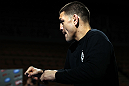 LAS VEGAS, NV - FEBRUARY 01:  Nick Diaz works out for the media and fans during the UFC 143 open workouts at Mandalay Bay Events Center on February 1, 2012 in Las Vegas, United States.  (Photo by Josh Hedges/Zuffa LLC/Zuffa LLC via Getty Images) *** Local Caption *** Nick Diaz