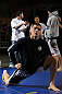 LAS VEGAS, NV - FEBRUARY 01:  Nick Diaz works out for the media and fans during the UFC 143 open workouts at Mandalay Bay Events Center on February 1, 2012 in Las Vegas, United States.  (Photo by Josh Hedges/Zuffa LLC/Zuffa LLC via Getty Images) *** Local Caption *** Nick Diaz