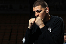 LAS VEGAS, NV - FEBRUARY 01:  Nick Diaz works out for the media and fans during the UFC 143 open workouts at Mandalay Bay Events Center on February 1, 2012 in Las Vegas, United States.  (Photo by Josh Hedges/Zuffa LLC/Zuffa LLC via Getty Images) *** Local Caption *** Nick Diaz