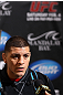 LAS VEGAS, NV - FEBRUARY 01:  Nick Diaz answers questions from the media during the UFC 143 open workouts at Mandalay Bay Events Center on February 1, 2012 in Las Vegas, United States.  (Photo by Josh Hedges/Zuffa LLC/Zuffa LLC via Getty Images) *** Local Caption *** Nick Diaz