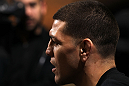 LAS VEGAS, NV - FEBRUARY 01:  Nick Diaz answers questions from the media during the UFC 143 open workouts at Mandalay Bay Events Center on February 1, 2012 in Las Vegas, United States.  (Photo by Josh Hedges/Zuffa LLC/Zuffa LLC via Getty Images) *** Local Caption *** Nick Diaz