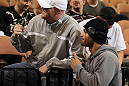 LAS VEGAS, NV - FEBRUARY 01:  Josh Koscheck takes pictures with fans during the UFC 143 open workouts at Mandalay Bay Events Center on February 1, 2012 in Las Vegas, United States.  (Photo by Josh Hedges/Zuffa LLC/Zuffa LLC via Getty Images) *** Local Caption *** Josh Koscheck