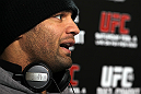 LAS VEGAS, NV - FEBRUARY 01:  Josh Koscheck answers questions from the media during the UFC 143 open workouts at Mandalay Bay Events Center on February 1, 2012 in Las Vegas, United States.  (Photo by Josh Hedges/Zuffa LLC/Zuffa LLC via Getty Images) *** Local Caption *** Josh Koscheck
