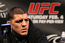 LAS VEGAS, NV - FEBRUARY 02:  Nick Diaz attends the UFC 143 final pre-fight press conference at the Mandalay Bay Hotel & Casino on February 2, 2012 in Las Vegas, United States.  (Photo by Josh Hedges/Zuffa LLC/Zuffa LLC via Getty Images) *** Local Caption *** Nick Diaz