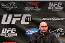 LAS VEGAS, NV - FEBRUARY 02:  UFC President Dana White attends the UFC 143 final pre-fight press conference at the Mandalay Bay Hotel & Casino on February 2, 2012 in Las Vegas, United States.  (Photo by Josh Hedges/Zuffa LLC/Zuffa LLC via Getty Images) *** Local Caption *** Dana White