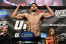 LAS VEGAS, NV - FEBRUARY 03:  Carlos Condit weighs in during the UFC 143 official weigh in at Mandalay Bay Events Center on February 3, 2012 in Las Vegas, Nevada.|2:55:8  (Photo by Josh Hedges/Zuffa LLC/Zuffa LLC via Getty Images) *** Local Caption *** Carlos Condit