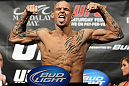 LAS VEGAS, NV - FEBRUARY 03:  Dustin Poirier weighs in during the UFC 143 official weigh in at Mandalay Bay Events Center on February 3, 2012 in Las Vegas, Nevada. (Photo by Josh Hedges/Zuffa LLC/Zuffa LLC via Getty Images) *** Local Caption *** Dustin Poirier