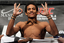 LAS VEGAS, NV - FEBRUARY 03:  Alex Caceres weighs in during the UFC 143 official weigh in at Mandalay Bay Events Center on February 3, 2012 in Las Vegas, Nevada.  (Photo by Josh Hedges/Zuffa LLC/Zuffa LLC via Getty Images) *** Local Caption *** Alex Caceres