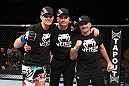LAS VEGAS, NV - FEBRUARY 04:  Stephen Thompson (left) celebrates his victory over Dan Stittgen during the UFC 143 event at Mandalay Bay Events Center on February 4, 2012 in Las Vegas, Nevada.  (Photo by Nick Laham/Zuffa LLC/Zuffa LLC via Getty Images) *** Local Caption *** Stephen Thompson
