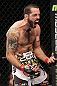 LAS VEGAS, NV - FEBRUARY 04:  Matt Brown reacts to his knockout of Chris Cope during the UFC 143 event at Mandalay Bay Events Center on February 4, 2012 in Las Vegas, Nevada.  (Photo by Nick Laham/Zuffa LLC/Zuffa LLC via Getty Images) *** Local Caption *** Matt Brown; Chris Cope