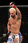 LAS VEGAS, NV - FEBRUARY 04:  Josh Koscheck reacts to his victory over Mike Pierce during the UFC 143 event at Mandalay Bay Events Center on February 4, 2012 in Las Vegas, Nevada.  (Photo by Nick Laham/Zuffa LLC/Zuffa LLC via Getty Images) *** Local Caption *** Josh Koscheck