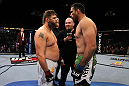 LAS VEGAS, NV - FEBRUARY 04:  (L-R) Roy Nelson and Fabricio Werdum face off before their fight during the UFC 143 event at Mandalay Bay Events Center on February 4, 2012 in Las Vegas, Nevada.  (Photo by Josh Hedges/Zuffa LLC/Zuffa LLC via Getty Images) *** Local Caption *** Fabricio Werdum; Roy Nelson