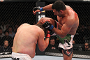 LAS VEGAS, NV - FEBRUARY 04:  Fabricio Werdum (right) knees Roy Nelson during the UFC 143 event at Mandalay Bay Events Center on February 4, 2012 in Las Vegas, Nevada.  (Photo by Nick Laham/Zuffa LLC/Zuffa LLC via Getty Images) *** Local Caption *** Fabricio Werdum; Roy Nelson