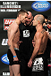 OMAHA, NE - FEBRUARY 14:  (L-R) Opponents Tim Means and Bernardo Magalhaes face off after weighing in during the UFC on FUEL TV weigh in event at Omaha Civic Auditorium on February 14, 2012 in Omaha, Nebraska.  (Photo by Josh Hedges/Zuffa LLC/Zuffa LLC via Getty Images) *** Local Caption *** Tim Means; Bernardo Magalhaes