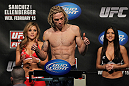 OMAHA, NE - FEBRUARY 14:  Jonathan Brookins weighs in during the UFC on FUEL TV weigh in event at Omaha Civic Auditorium on February 14, 2012 in Omaha, Nebraska.  (Photo by Josh Hedges/Zuffa LLC/Zuffa LLC via Getty Images) *** Local Caption *** Jonathan Brookins