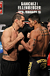 OMAHA, NE - FEBRUARY 14:  (L-R) Middleweight opponents Aaron Simpson and Ronny Markes face off after weighing in during the UFC on FUEL TV weigh in event at Omaha Civic Auditorium on February 14, 2012 in Omaha, Nebraska.  (Photo by Josh Hedges/Zuffa LLC/Zuffa LLC via Getty Images) *** Local Caption *** Aaron Simpson; Ronny Markes