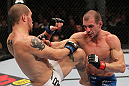 OMAHA, NE - FEBRUARY 15:  (L-R) Justin Salas and Anton Kuivanen trade strikes during the UFC on FUEL TV event at Omaha Civic Auditorium on February 15, 2012 in Omaha, Nebraska.  (Photo by Josh Hedges/Zuffa LLC/Zuffa LLC via Getty Images) *** Local Caption *** Anton Kuivanen; Justin Salas