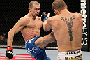 OMAHA, NE - FEBRUARY 15:  (L-R) Anton Kuivanen kicks Justin Salas during the UFC on FUEL TV event at Omaha Civic Auditorium on February 15, 2012 in Omaha, Nebraska.  (Photo by Josh Hedges/Zuffa LLC/Zuffa LLC via Getty Images) *** Local Caption *** Anton Kuivanen; Justin Salas