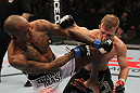 OMAHA, NE - FEBRUARY 15:  (R-L) TJ Dillashaw punches Walel Watson during the UFC on FUEL TV event at Omaha Civic Auditorium on February 15, 2012 in Omaha, Nebraska.  (Photo by Josh Hedges/Zuffa LLC/Zuffa LLC via Getty Images) *** Local Caption *** TJ Dillashaw; Walel Watson